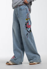 Womens Love Kills Xtra Oversized Denim Trousers Jeans - Bleach
