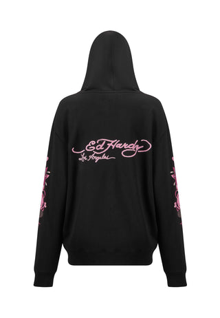 Womens Love Wrapped Graphic Relaxed Zip Thru Hoodie - Black