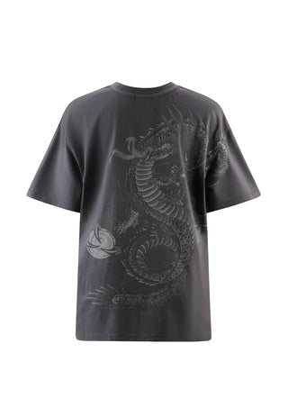 Womens Mono Fireball Dragon Tshirt Top - Dark Grey