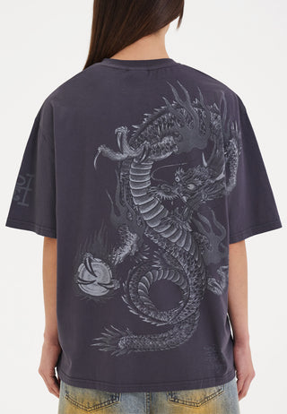 Womens Mono Fireball Dragon Tshirt Top - Dark Grey