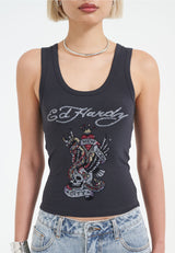 Womens New York City Diamante Cropped Vest - Charcoal