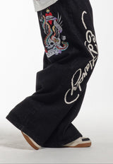 Womens Ny City Xtra Oversized Denim Trousers Jeans - Black