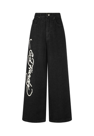 Womens Ny City Xtra Oversized Denim Trousers Jeans - Black