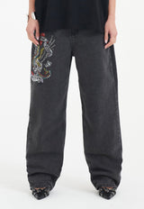 Womens Nyc Diamante Relaxed Denim Trousers Jeans - Black