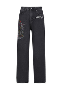 Womens Nyc Diamante Relaxed Denim Trousers Jeans - Black