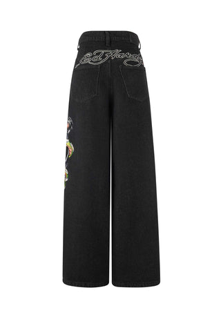 Womens Panther Battle Xtra Oversized Denim Trousers Jeans - Black