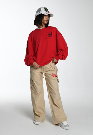 Womens Slow-Love Graphic Crew Neck Sweatshirt - Red