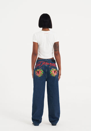 Womens Snake Bite Relaxed Denim Trousers Jeans - Indigo