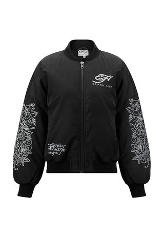 Womens Snake & Dagger Tonal Bomber Jacket - Black