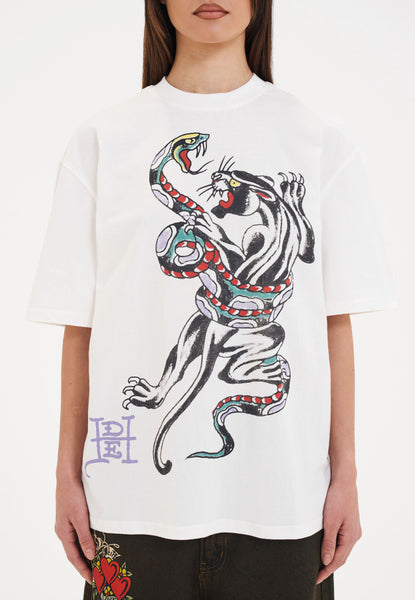 Ed Hardy Y2K RARE high quality Snake W/Embroidered Lettering Tiger Label T-Shirt Tee Unisex S