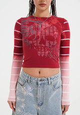 Womens Spectrum Skull Long Sleeve T-Shirt - Red