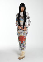 Womens Tattoo Collage Mesh Long Sleeve Dress - White Ed Hardy UK Womens Tattoo Collage Mesh Long Sleeve Dress - White Ed Hardy UK