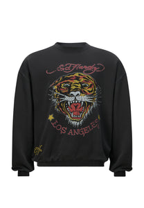 Womens Tiger-Vintage-Roar Crew Neck Sweatshirt - Black
