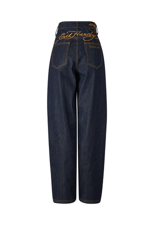 Womens Traditional Geisha Tonal Relaxed Denim Trousers Jeans - Indigo