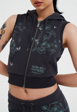 Womens True To My Love Cropped Sleeveless Hoodie - Charcoal