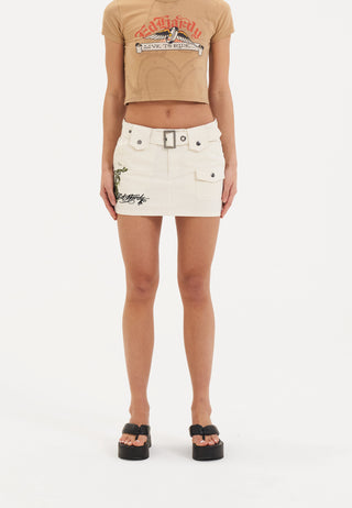 Womens Twisted Dragon Cargo Mini Skirt - Beige
