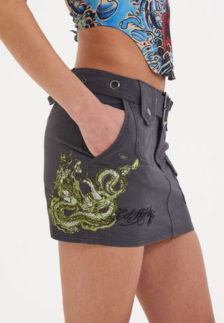 Womens Twisted Dragon Cargo Mini Skirt - Grey