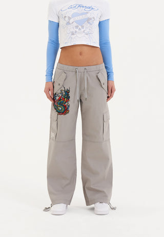 Womens Twisted Dragon Cargo Pants Trousers - Grey