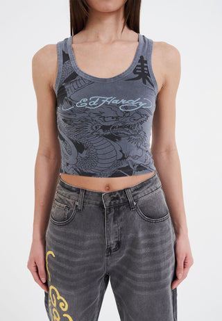 Womens Vibrant Dragon Cropped Vest - Charcoal