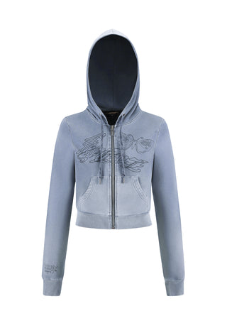 Womens Watchingfly Cropped Zip Thru Hoodie - Washed Grey