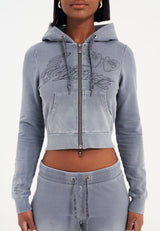 Womens Watchingfly Cropped Zip Thru Hoodie - Blue