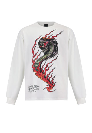 Mens Venom Slither Diamante Long Sleeved Tshirt - White