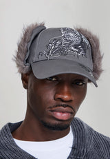 Unisex Crawling Dragon Trapper 5 Panel Trucker Cap - Grey