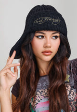 Unisex Flaming Skull Knitted Trapper Hat - Black