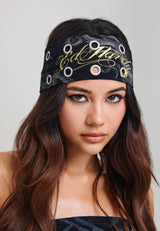 Unisex Script Eyelet Headband - Black