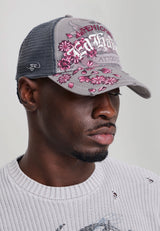 Unisex Floral Tattoo City Vintage Wash 5 Panel Trucker Cap - Grey