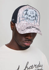 Unisex 13 Skull 5 Panel Trucker Cap - Light Grey