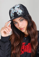 Unisex Battle Dragon 5 Panel Flat Peak Cap - Black