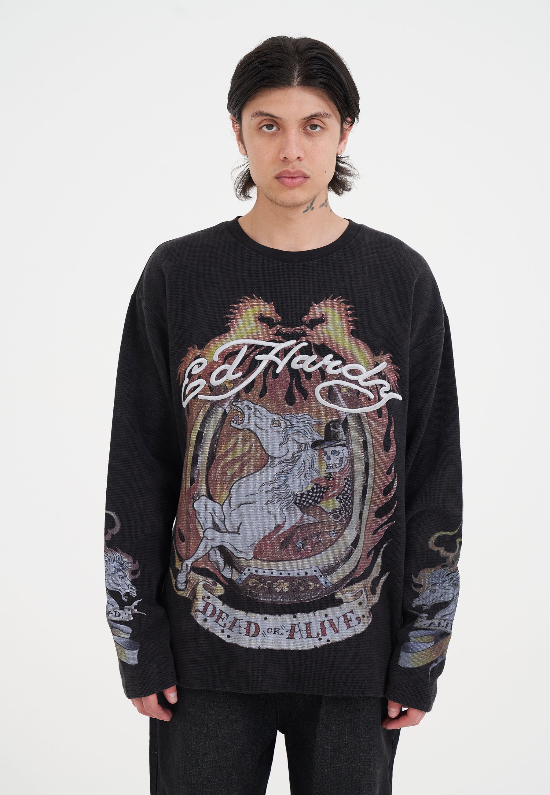 Mens Ride Into Hell Waffle Long Sleeve T-Shirt - Black - S / BLACK