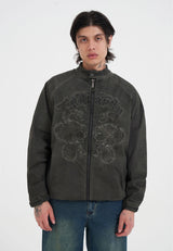 Mens Skull And Snake Poly Jacket - Green
