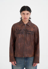 Mens Soaring Snake Circle Zip Thru Vegan Leather Jacket - Brown