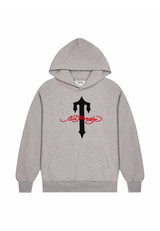 Mens Trapstar x Ed Hardy Hoodie - Grey Marl