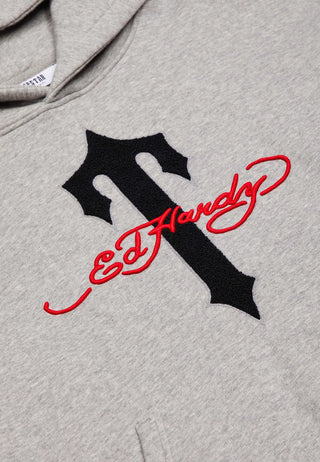 Mens Trapstar x Ed Hardy Hoodie - Grey Marl