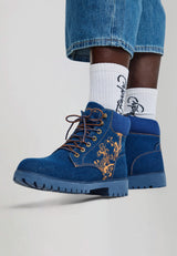 Mens Worker Boot - Dancing Dragon - Indigo Denim