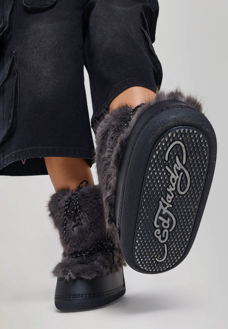 Womens Fur Snow Boot - Charcoal / Black