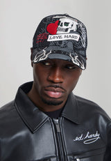 Unisex Live Fast Love Hard 5 Panel Trucker Cap - Black