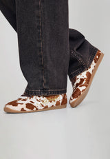 Womens Low Top Trainer - Cow Print - Brown / White