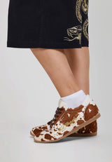 Womens Low Top Trainer - Cow Print - Brown / White