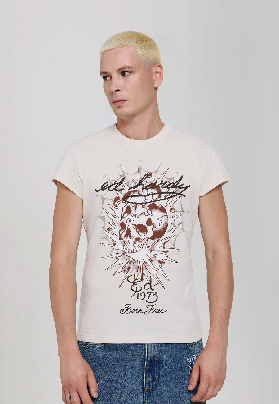 Mens Webbed Skull Graphic Fitted T-Shirt - Grey