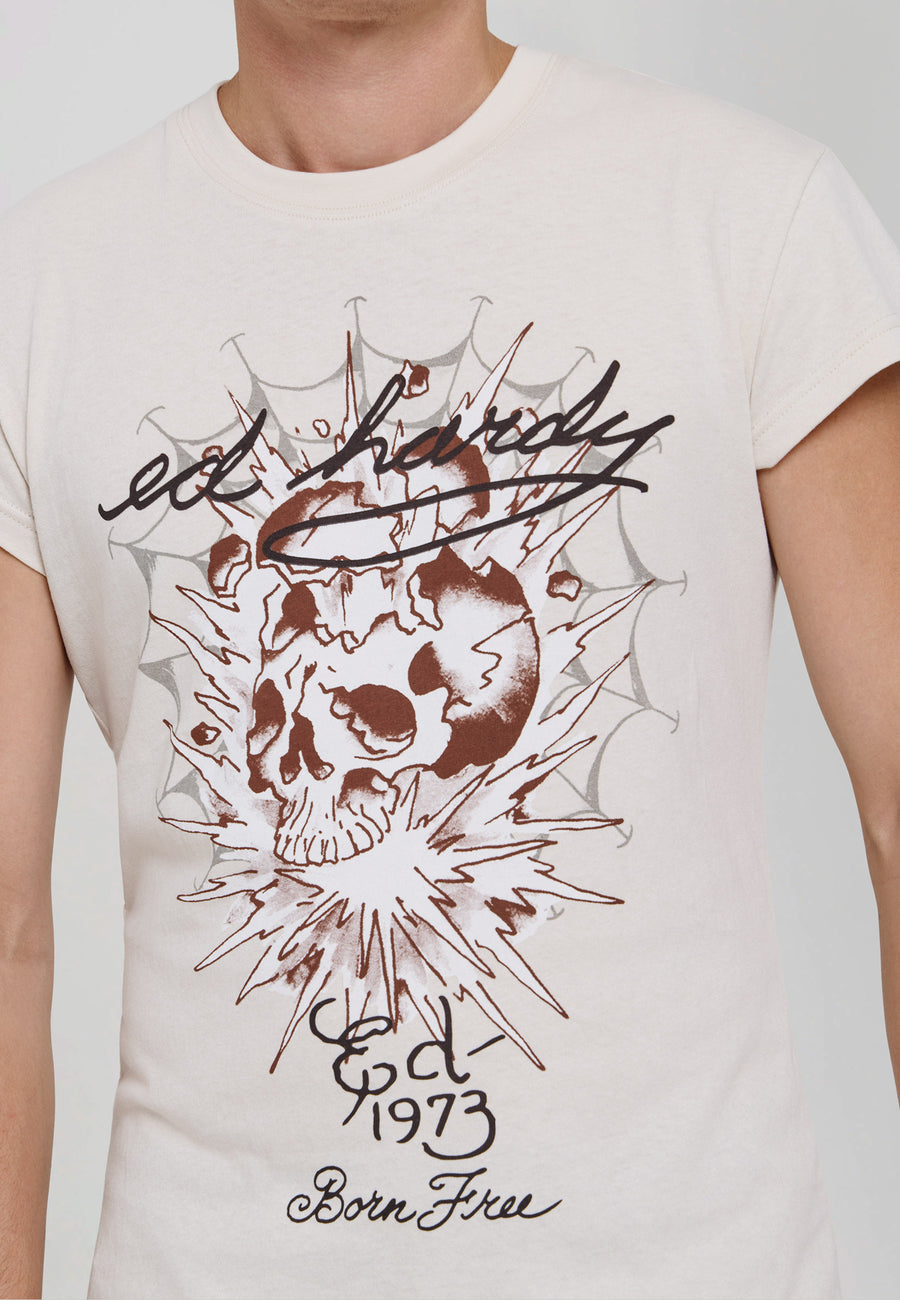 Mens Webbed Skull Graphic Fitted T-Shirt - Grey