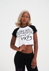 Womens Drawn Panther Ringer Baby T-Shirt Top - White
