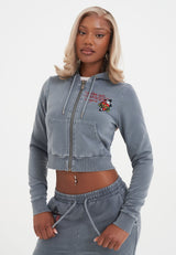 Womens Flaming Tiger Cropped Zip Thru Hoodie - Charcoal