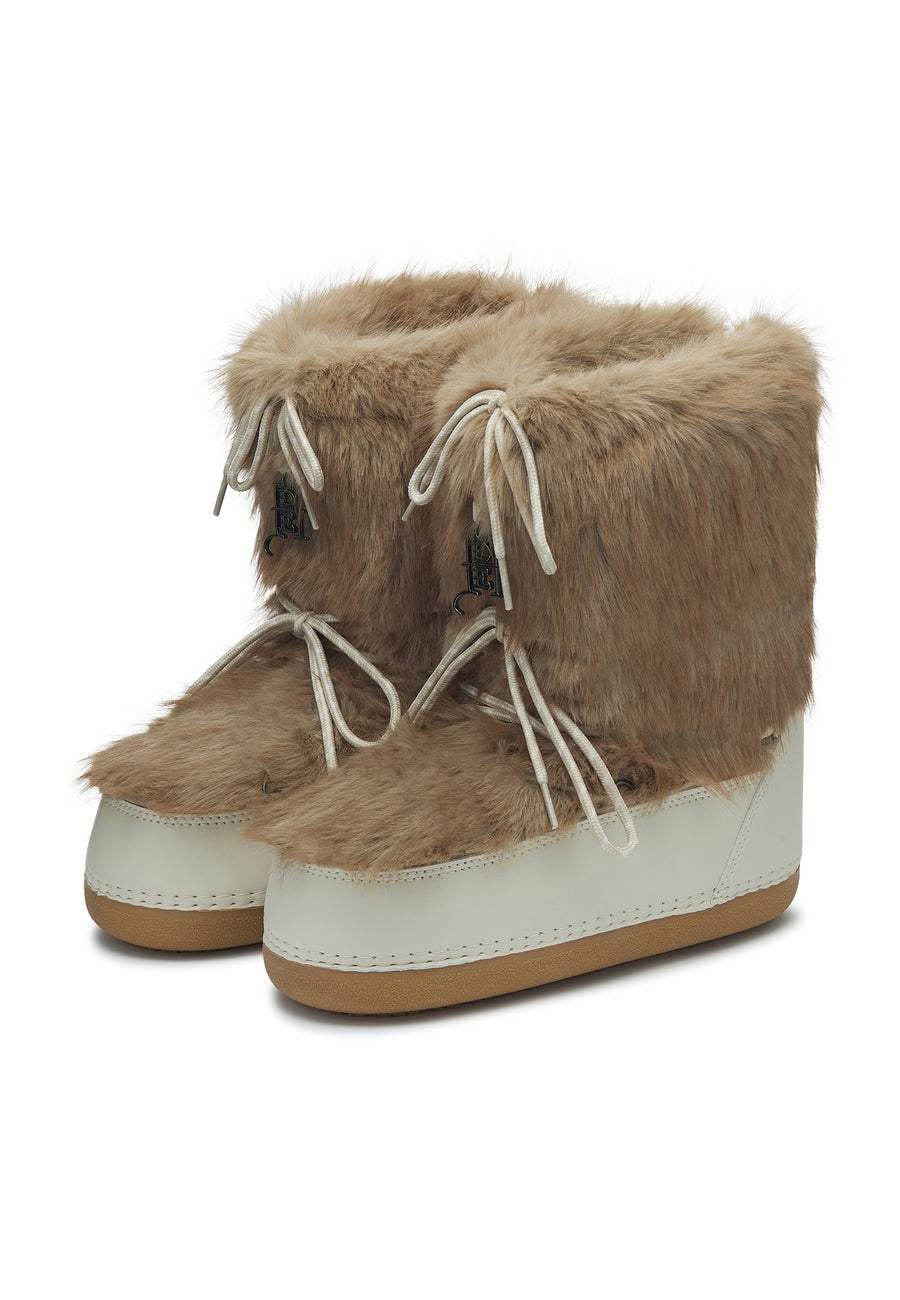 Womens Fur Snow Boot - Brown / Ecru