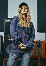 Womens Broken Hearts And Fairytales Zip Thru Hoodie - Charcoal