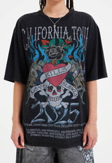 Womens California Love Kills Relaxed T-Shirt Top - Black