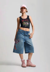 Womens Rising Phoenix Embroidered Relaxed Jorts - Bleach